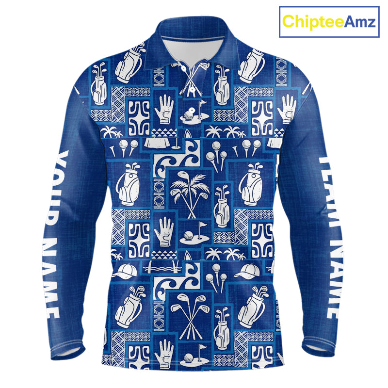 Blue Pattern Mens Golf Polo Shirts Custom Name Best Golf Clothing Shirts NBT1009