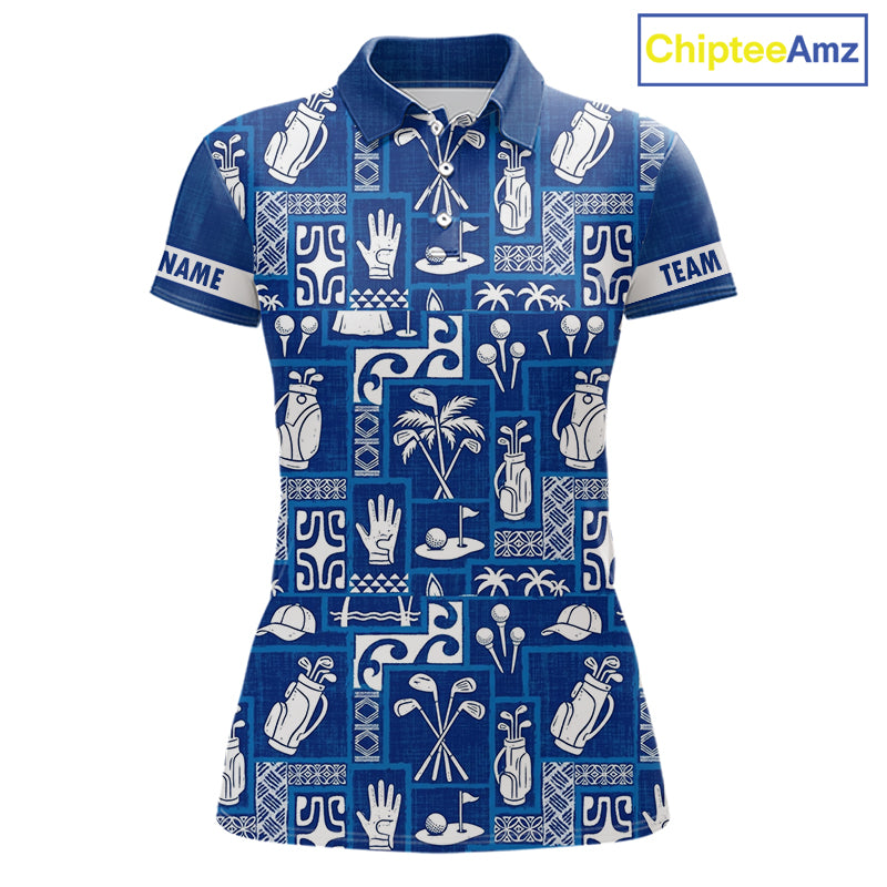 Blue Pattern Womens Golf Polo Shirts Custom Name Best Golf Clothing Shirts NBT1009