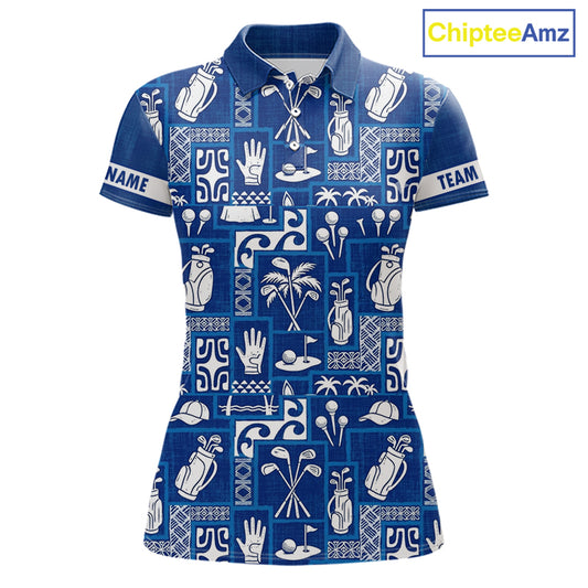 Blue Pattern Womens Golf Polo Shirts Custom Name Best Golf Clothing Shirts NBT1009