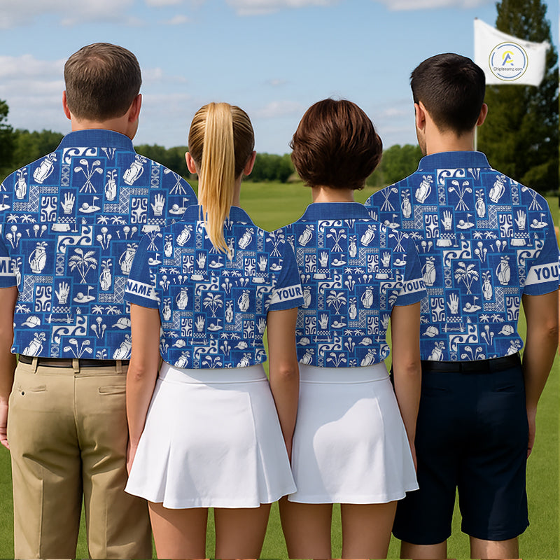 Blue Pattern Mens Golf Polo Shirts Custom Name Best Golf Clothing Shirts NBT1009