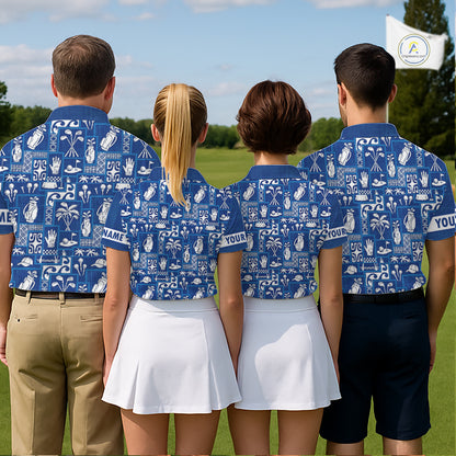Blue Pattern Mens Golf Polo Shirts Custom Name Best Golf Clothing Shirts NBT1009