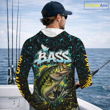Load image into Gallery viewer, Personalized Neon Color Bass Long Sleeve Hooded Fishing Shirts, Largemouth Bass Fishing Jerseys For Men NBT668