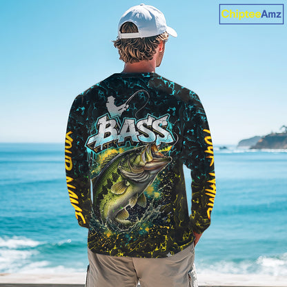 Personalized Neon Color Bass Long Sleeve Fishing Shirts, Largemouth Bass Fishing Jerseys For Men NBT668