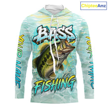 Load image into Gallery viewer, Personalized Bass Long Sleeve Hooded Fishing Shirts, Largemouth Bass Fishing Jerseys For Men NBT669
