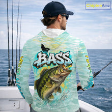 Load image into Gallery viewer, Personalized Bass Long Sleeve Hooded Fishing Shirts, Largemouth Bass Fishing Jerseys For Men NBT669