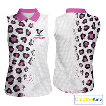 Load image into Gallery viewer, White sleeveless shirt with pink and black leopard print pattern, front and back view