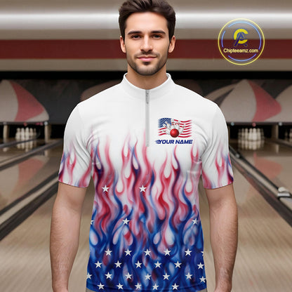 Fire American Flag Custom Patriotic Bowling Shirts For Men, Flame US Bowling League Shirt NBT934