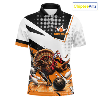 Black White And Orange Custom Turkey Bowling Shirts For Men, Thanksgiving Bowling Team Jerseys NBT1011