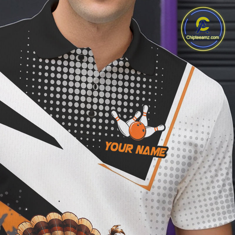 Black White And Orange Custom Turkey Bowling Shirts For Men, Thanksgiving Bowling Team Jerseys NBT1011