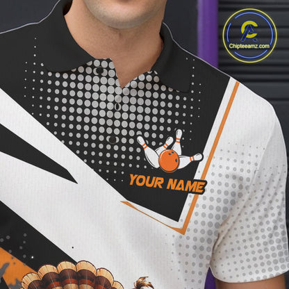 Black White And Orange Custom Turkey Bowling Shirts For Men, Thanksgiving Bowling Team Jerseys NBT1011