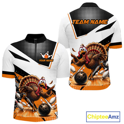 Black White And Orange Custom Turkey Bowling Shirts For Men, Thanksgiving Bowling Team Jerseys NBT1011