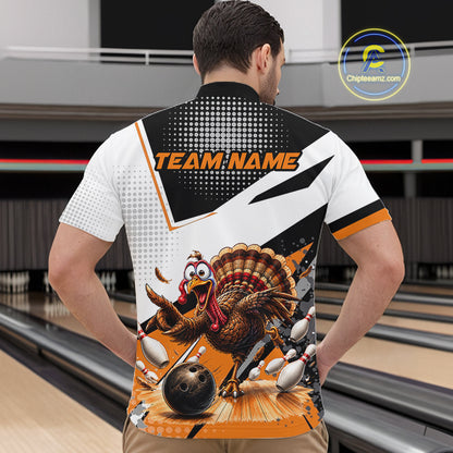 Black White And Orange Custom Turkey Bowling Shirts For Men, Thanksgiving Bowling Team Jerseys NBT1011