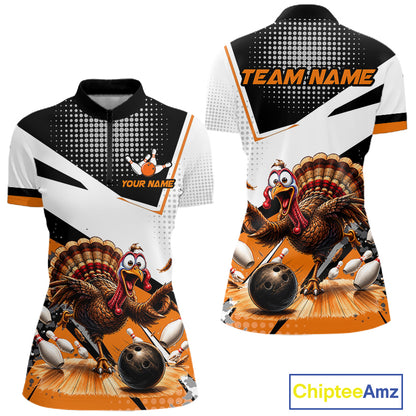 Black White And Orange Custom Turkey Bowling Shirts For Women, Thanksgiving Bowling Team Jerseys NBT1011