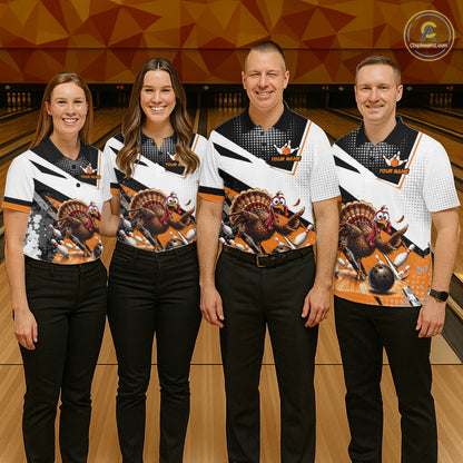 Black White And Orange Custom Turkey Bowling Shirts For Men, Thanksgiving Bowling Team Jerseys NBT1011