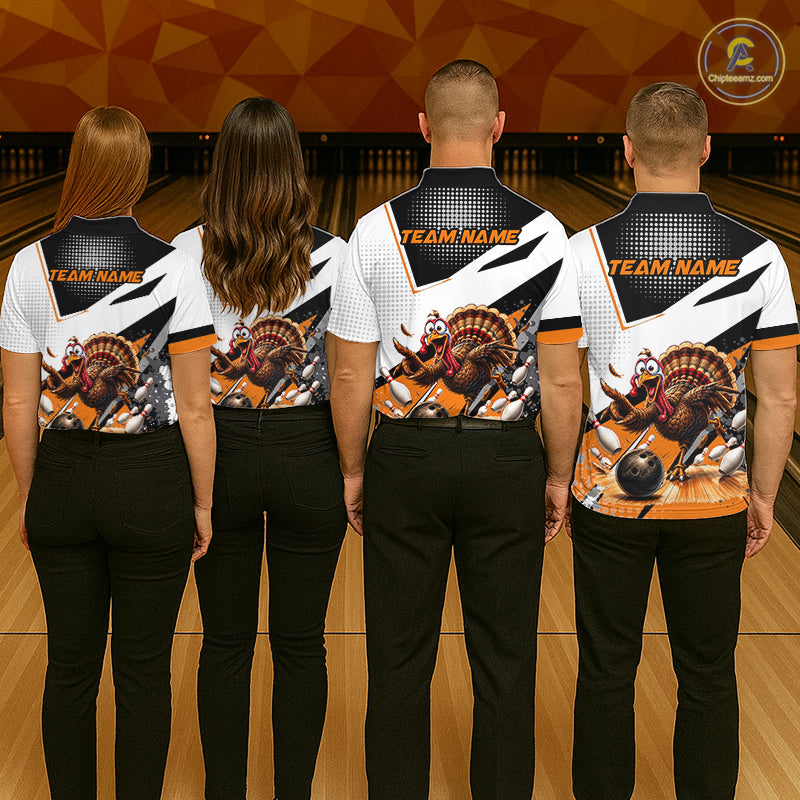 Black White And Orange Custom Turkey Bowling Shirts For Men, Thanksgiving Bowling Team Jerseys NBT1011