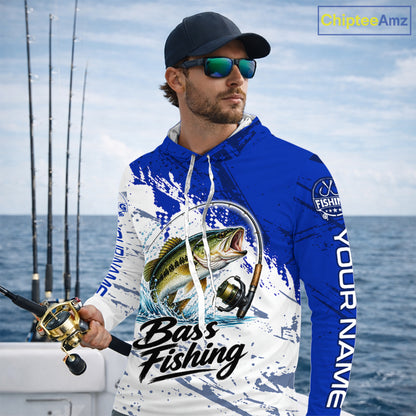 Personalized Bass Fishing Jerseys, Bass Fishing Long Sleeve Hooded Tournament Shirts NBT1090
