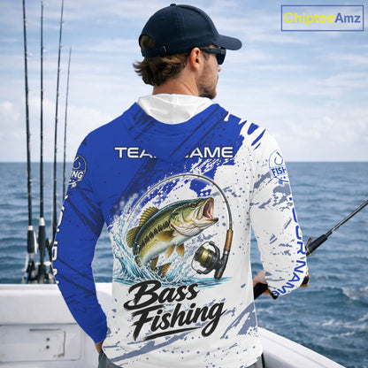 Personalized Bass Fishing Jerseys, Bass Fishing Long Sleeve Hooded Tournament Shirts NBT1090