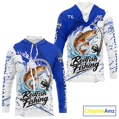 Personalized Redfish Drum Fishing Jerseys, Redfish Fishing Long Sleeve Hooded Tournament Shirts NBT1091