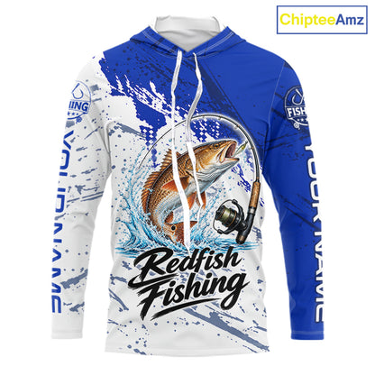 Personalized Redfish Drum Fishing Jerseys, Redfish Fishing Long Sleeve Hooded Tournament Shirts NBT1091