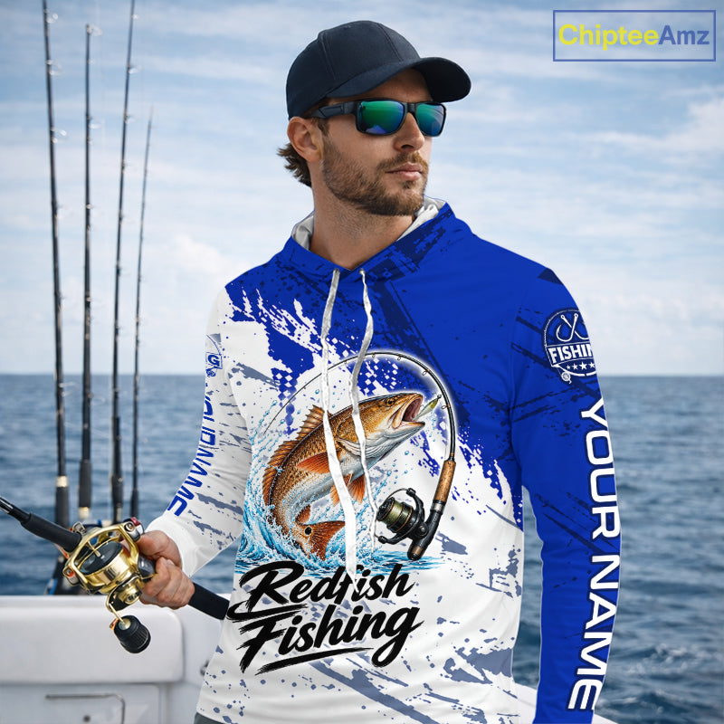 Personalized Redfish Drum Fishing Jerseys, Redfish Fishing Long Sleeve Hooded Tournament Shirts NBT1091