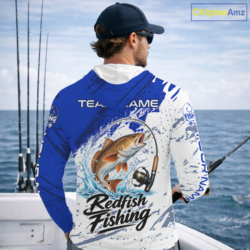 Personalized Redfish Drum Fishing Jerseys, Redfish Fishing Long Sleeve Hooded Tournament Shirts NBT1091
