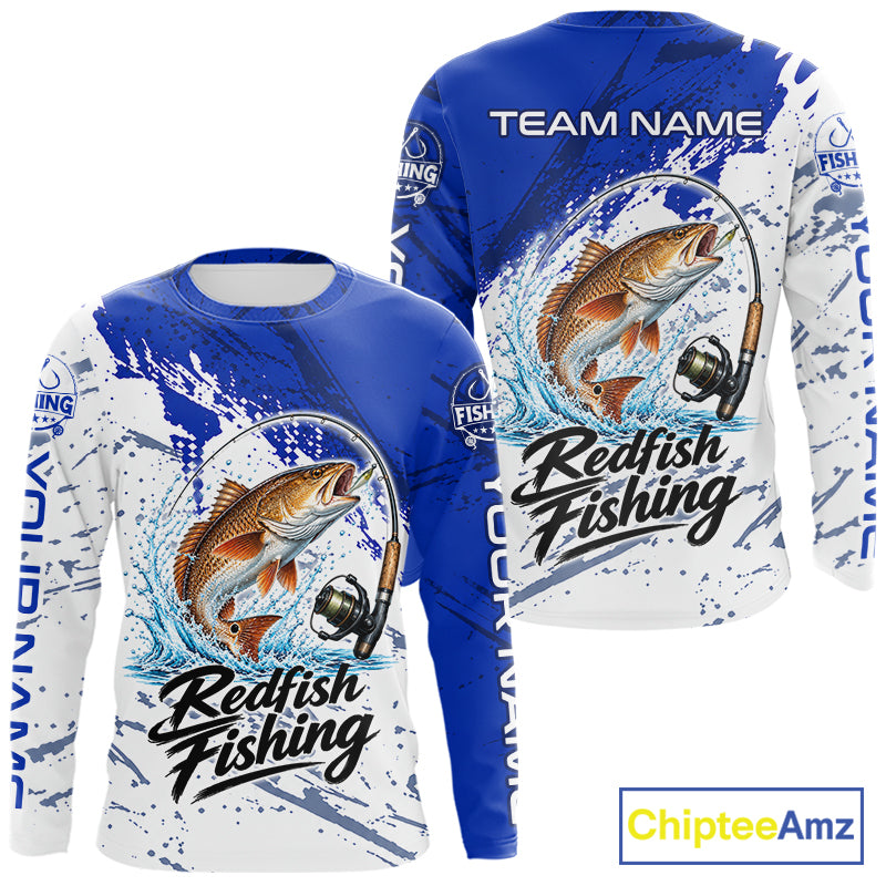 Personalized Redfish Drum Fishing Jerseys, Redfish Fishing Long Sleeve Tournament Shirts NBT1091