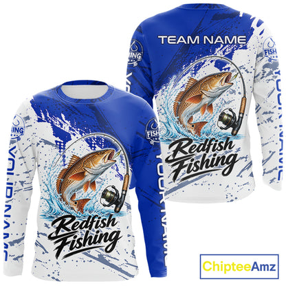 Personalized Redfish Drum Fishing Jerseys, Redfish Fishing Long Sleeve Tournament Shirts NBT1091
