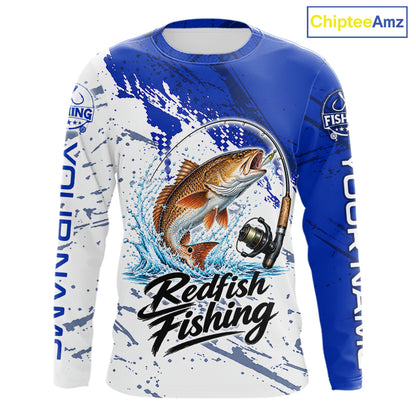 Personalized Redfish Drum Fishing Jerseys, Redfish Fishing Long Sleeve Tournament Shirts NBT1091