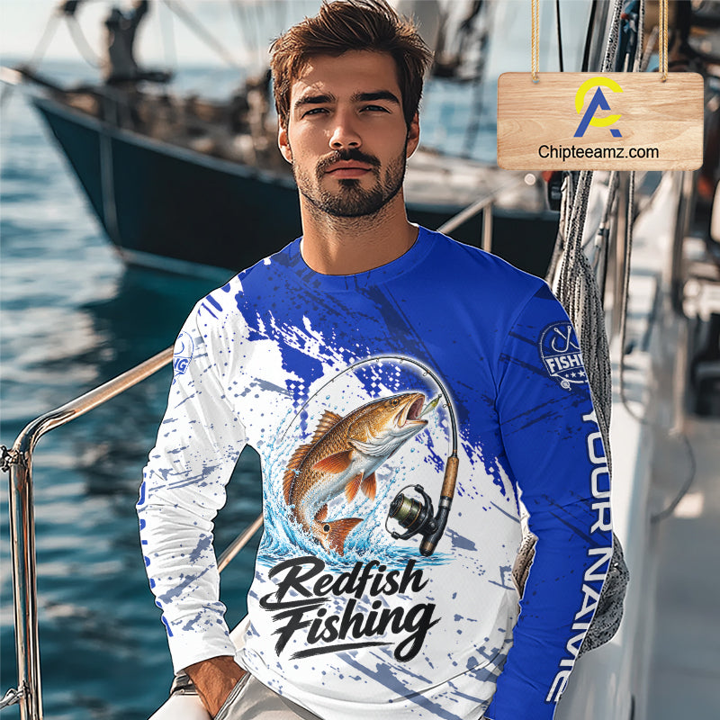 Personalized Redfish Drum Fishing Jerseys, Redfish Fishing Long Sleeve Tournament Shirts NBT1091
