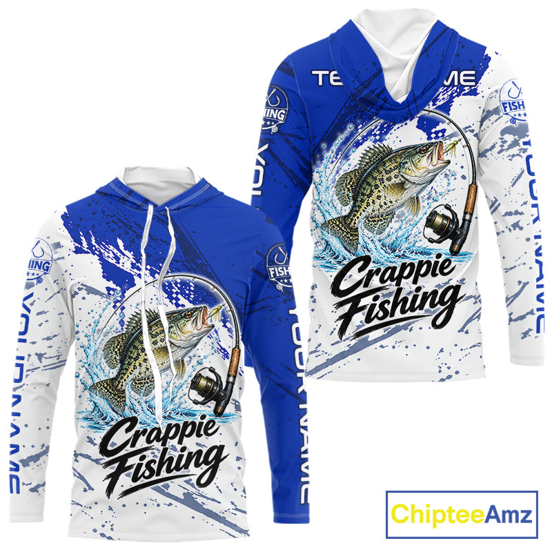 Personalized Crappie Fishing Jerseys, Crappie Fishing Long Sleeve Hooded Tournament Shirts NBT1092