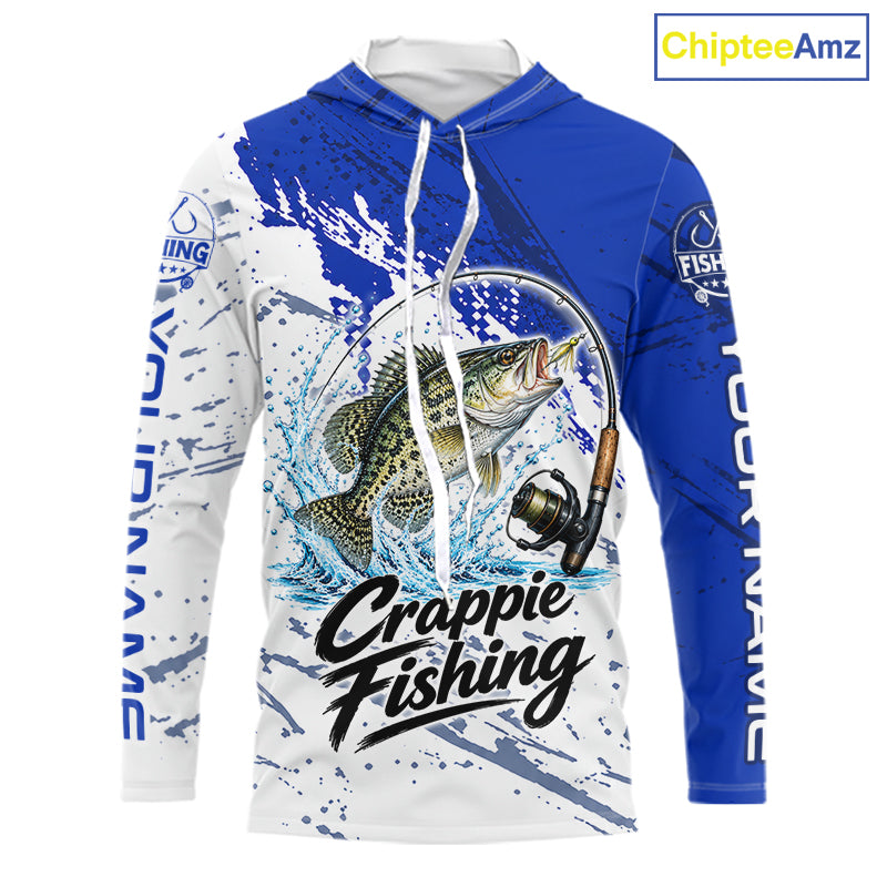Personalized Crappie Fishing Jerseys, Crappie Fishing Long Sleeve Hooded Tournament Shirts NBT1092