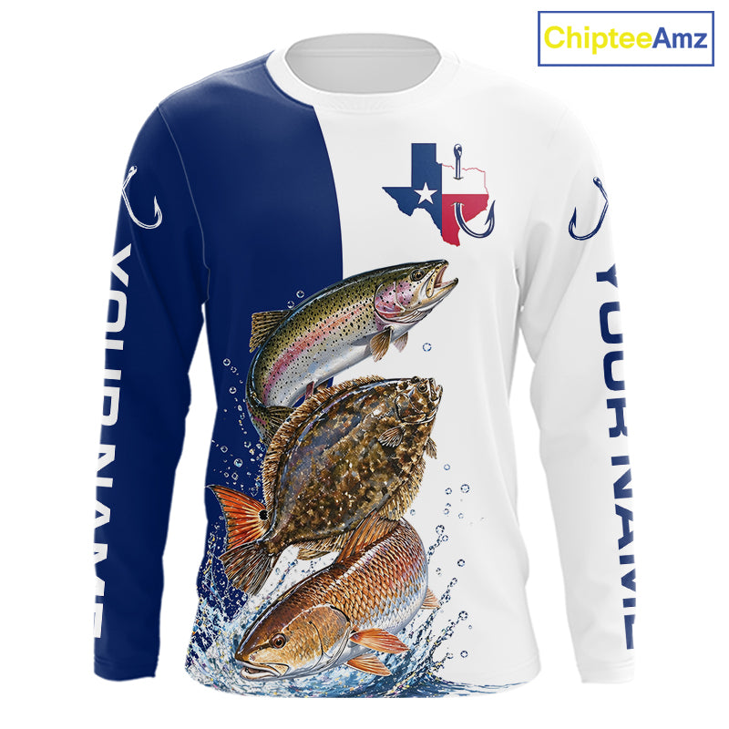 Blue Texas Slam Fishing Custom Performance Long Sleeve Team Redfish, Trout, Flounder Fishing Shirts NBT679