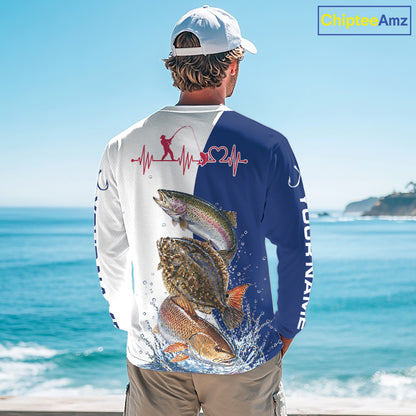 Blue Texas Slam Fishing Custom Performance Long Sleeve Team Redfish, Trout, Flounder Fishing Shirts NBT679