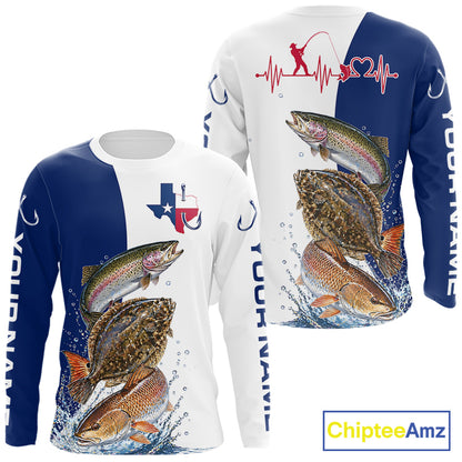 Blue Texas Slam Fishing Custom Performance Long Sleeve Team Redfish, Trout, Flounder Fishing Shirts NBT679