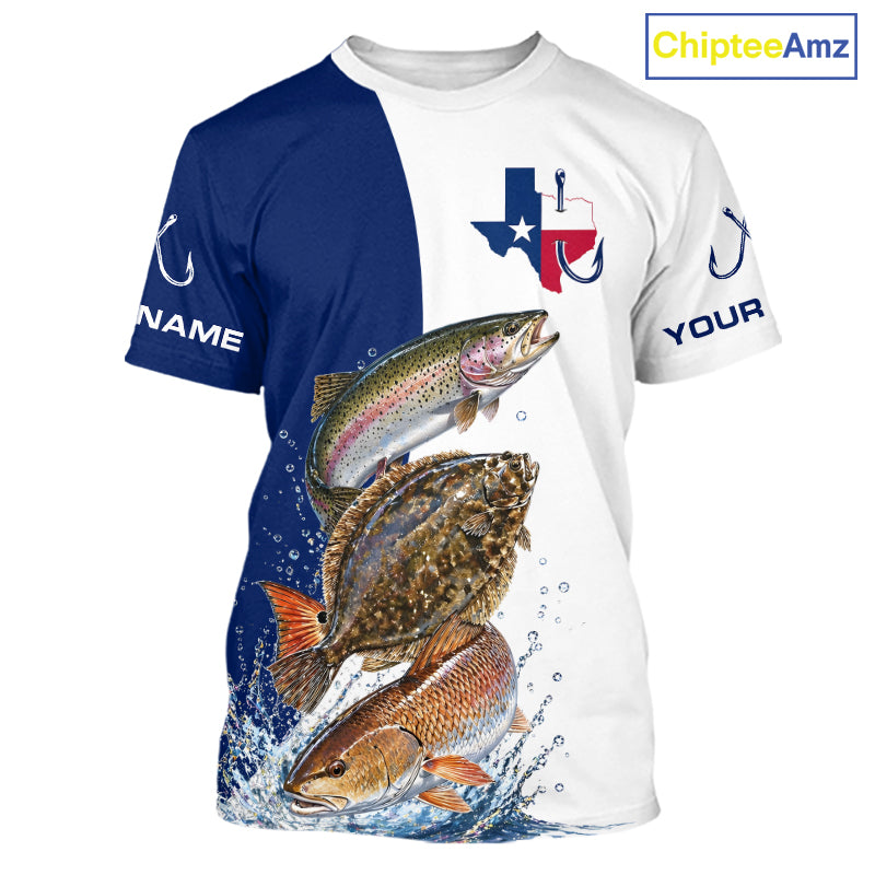 Blue Texas Slam Fishing Custom Performance Team Redfish, Trout, Flounder Fishing T-Shirts NBT679