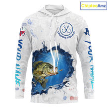 Load image into Gallery viewer, Custom Crappie Fishing Long Sleeve Hooded Tournament Shirts, Crappie Fishing Apparel | White NBT682