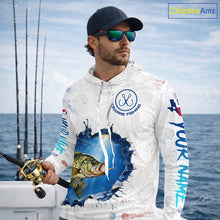 Load image into Gallery viewer, Custom Crappie Fishing Long Sleeve Hooded Tournament Shirts, Crappie Fishing Apparel | White NBT682