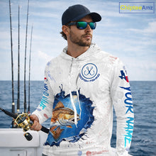 Load image into Gallery viewer, Custom Redfish Fishing Long Sleeve Hooded Tournament Shirts, Redfish Saltwater Fishing Apparel | White NBT684