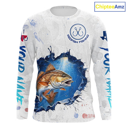 Custom Redfish Fishing Long Sleeve Tournament Shirts, Redfish Saltwater Fishing Apparel | White NBT684