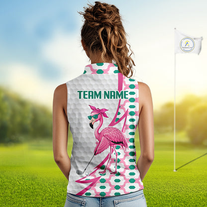 Funny Flamingo Pink Pattern Womens Sleeveless Golf Polo Shirt Golf Outfit Custom Name, Flamingo Golf Shirts NBT779