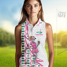 Load image into Gallery viewer, Pink skeleton golf polo shirt for women, personalized name 