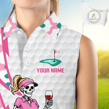 Load image into Gallery viewer, Funny Skeleton Pink Pattern Womens Sleeveless Golf Polo Shirt Golf Outfit Custom Name, Funny Golf Shirts NBT783
