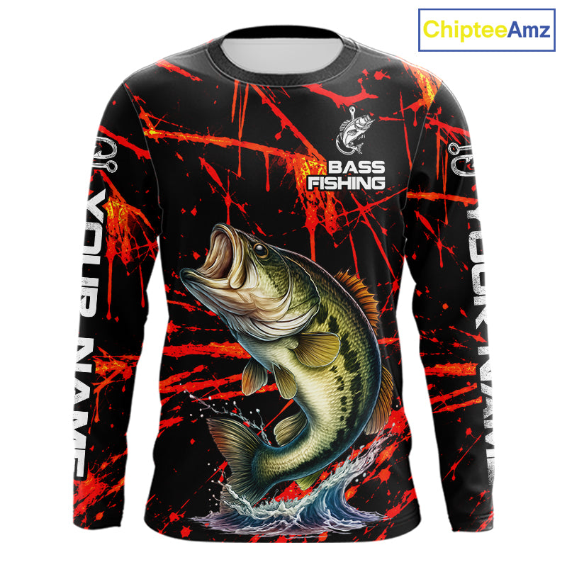 Personalized Largemouth Bass Fishing Jerseys, Bass Camo Long Sleeve Fishing Shirts NBT1097