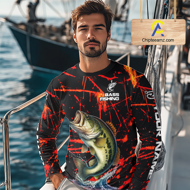 Personalized Largemouth Bass Fishing Jerseys, Bass Camo Long Sleeve Fishing Shirts NBT1097