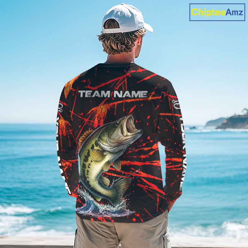 Personalized Largemouth Bass Fishing Jerseys, Bass Camo Long Sleeve Fishing Shirts NBT1097