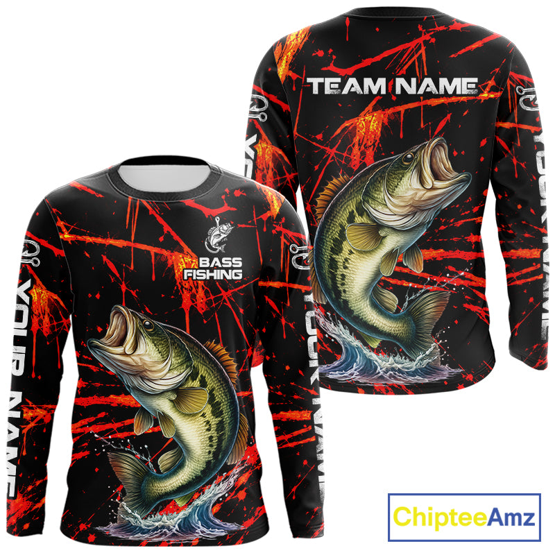 Personalized Largemouth Bass Fishing Jerseys, Bass Camo Long Sleeve Hooded Fishing Shirts NBT1097