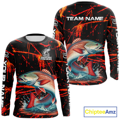 Custom Redfish Fishing Jersey, Personalized Redfish Long Sleeve Performance Fishing Shirt For Men NBT1098