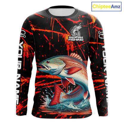 Custom Redfish Fishing Jersey, Personalized Redfish Long Sleeve Performance Fishing Shirt For Men NBT1098