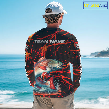 Custom Redfish Fishing Jersey, Personalized Redfish Long Sleeve Performance Fishing Shirt For Men NBT1098