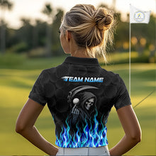 Load image into Gallery viewer, Custom Blue Flame Reaper Golf Ball Pattern Womens Golf Polo Shirts Black Golf Team Shirts, Golf Outfit NBT874